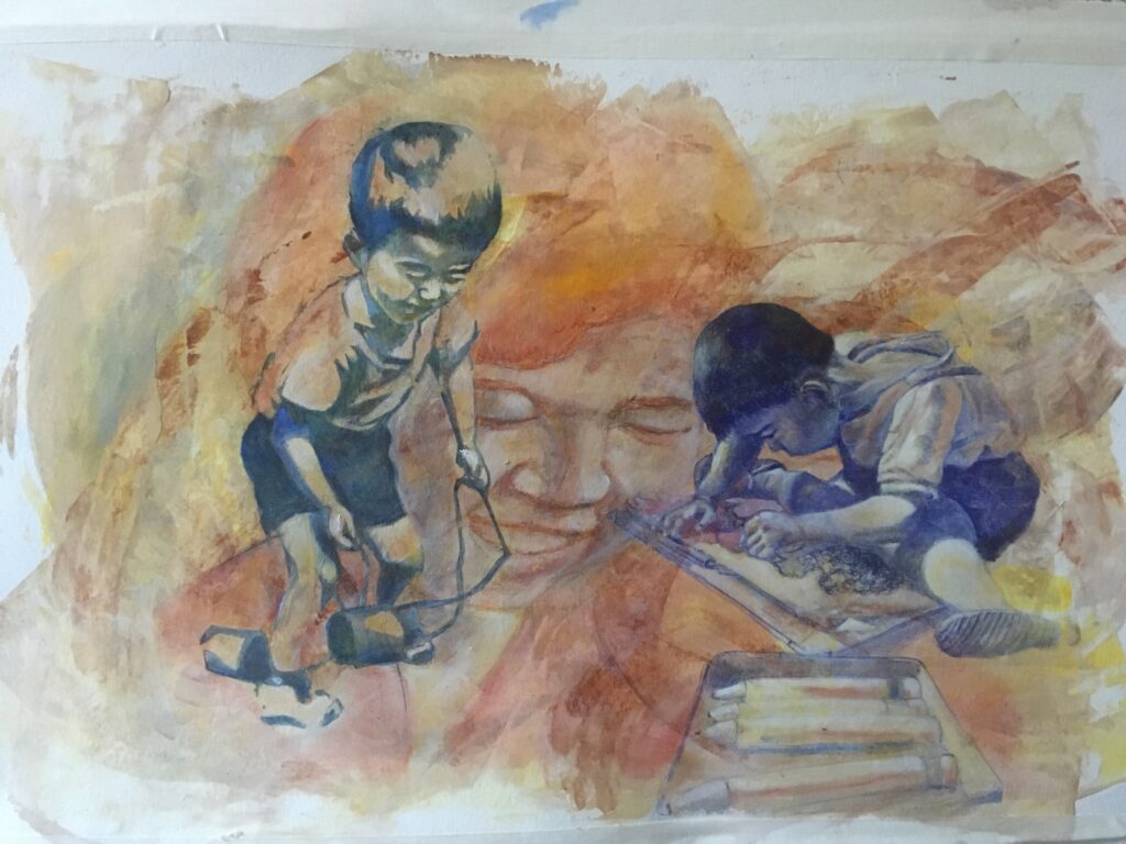 Fond à l'huile et transfert de stylo